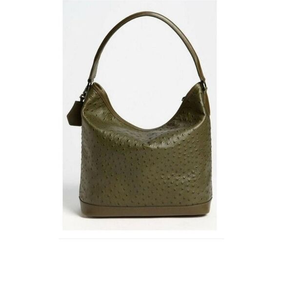 Longchamp Legende Hobo Brown Ostrich Embossed Bag Top Handle Carry Handbag - Picture 14 of 16